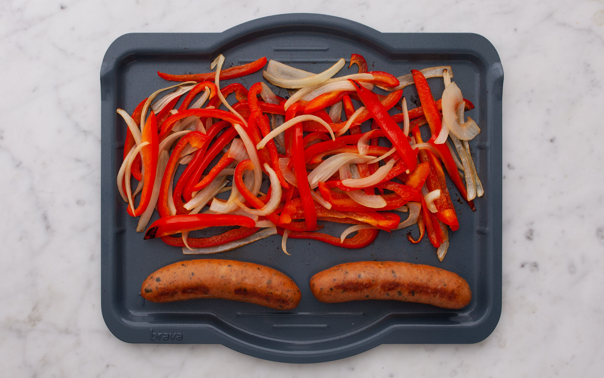 Precooked Sausages with Onions and Peppers Serves 2 — Brava Brava Home