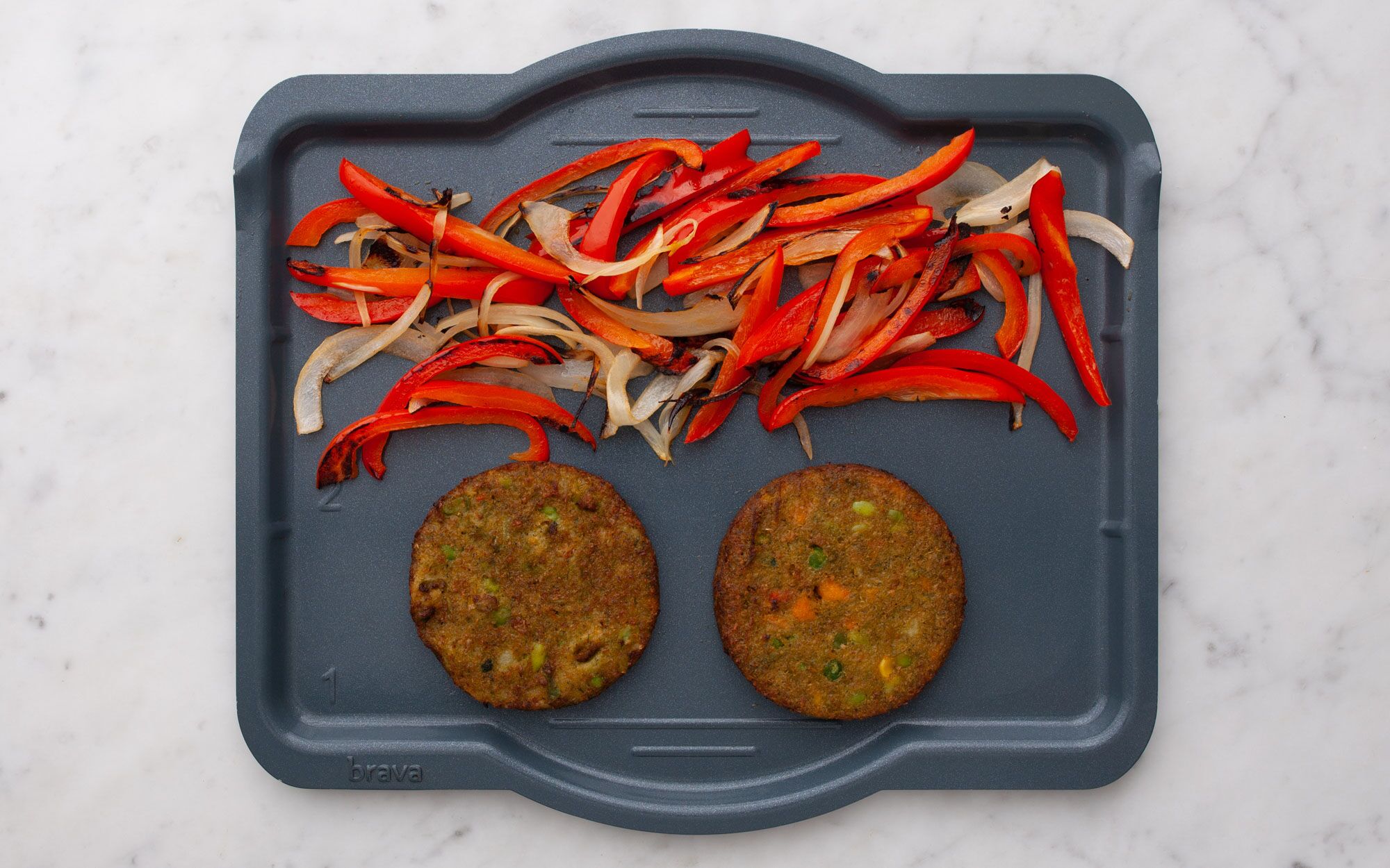 Frozen Veggie Burgers with Onions and Peppers Serves 2 — Brava