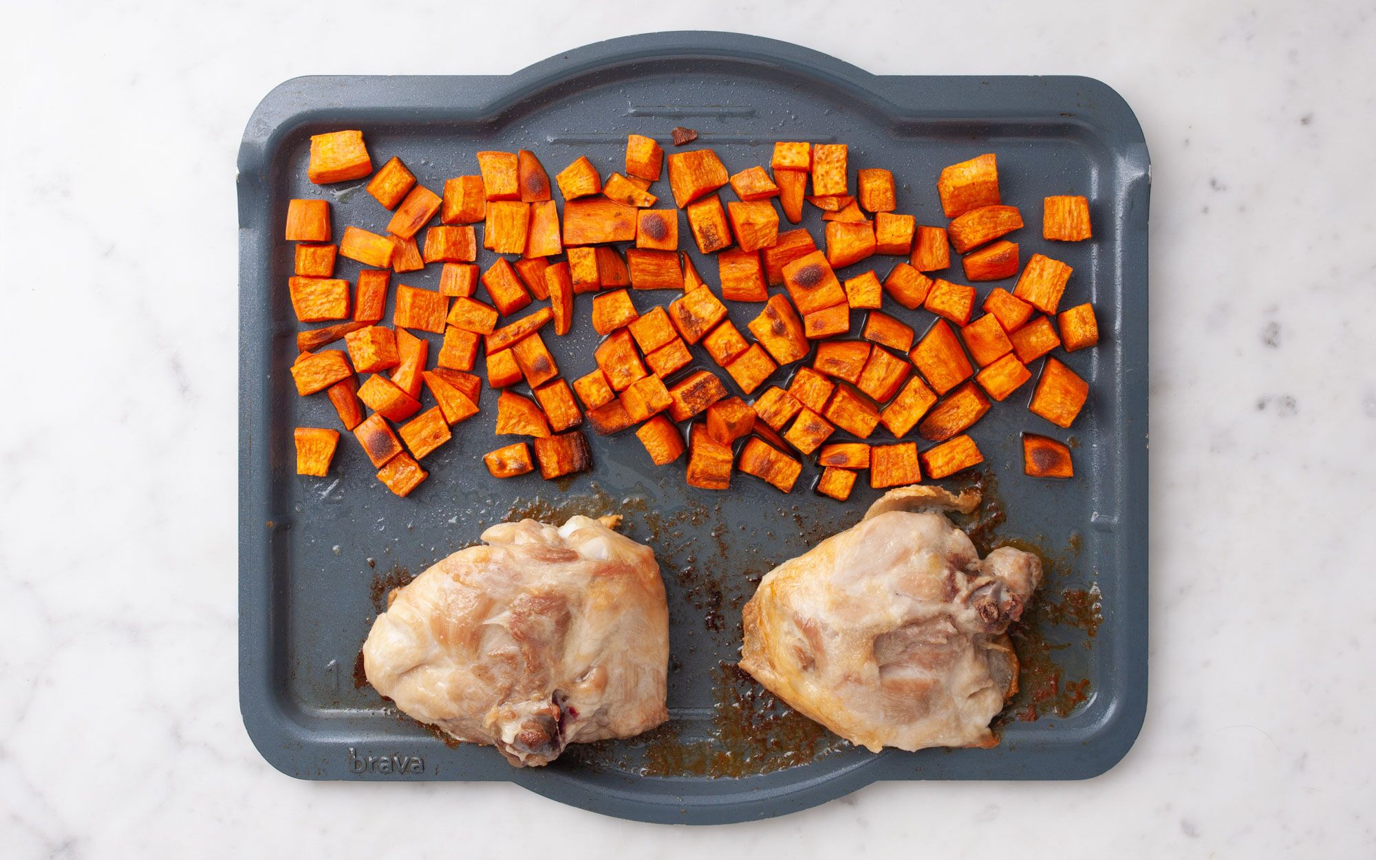 Chicken Thighs (BoneIn and SkinOn) and Sweet Potatoes Serves 2